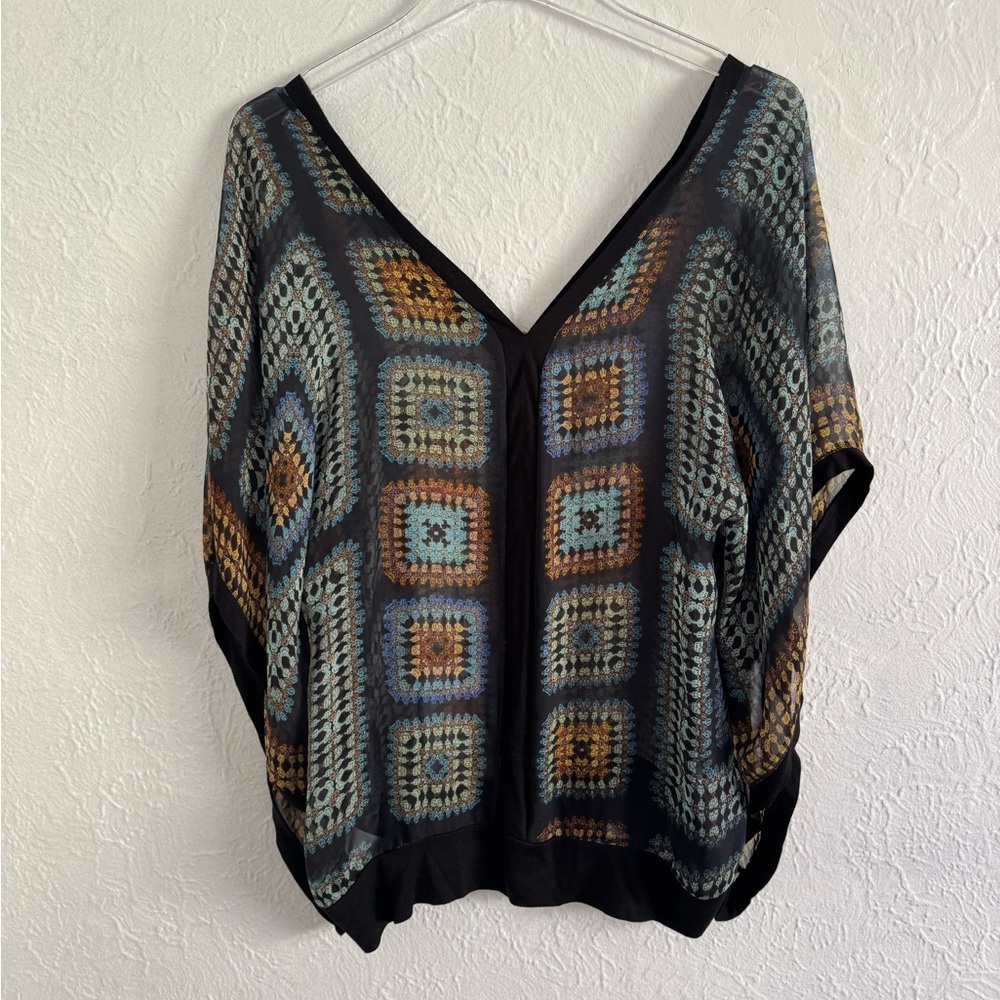Language Black And Blue Patterned Blouse - image 6